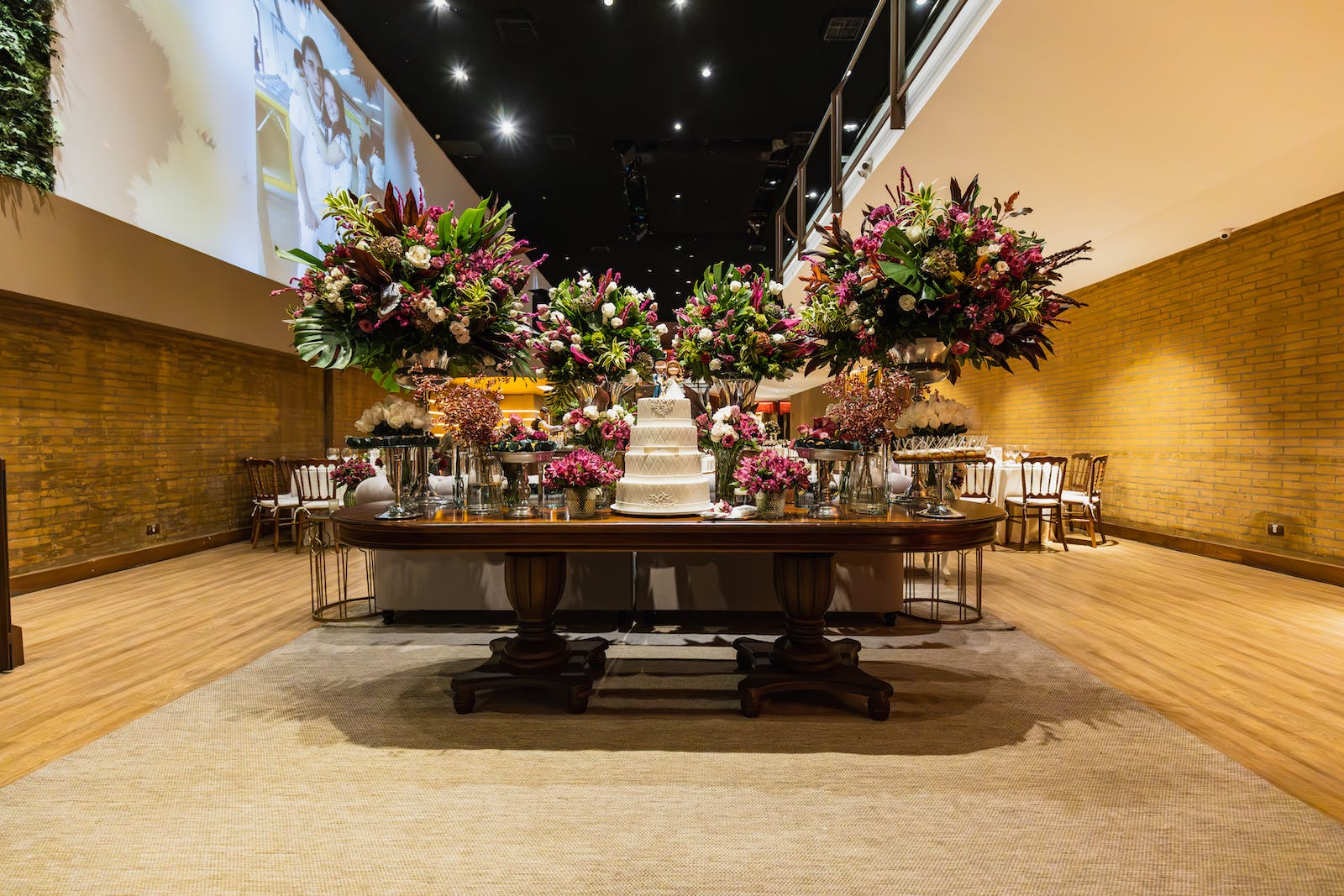 flowers and cake on table